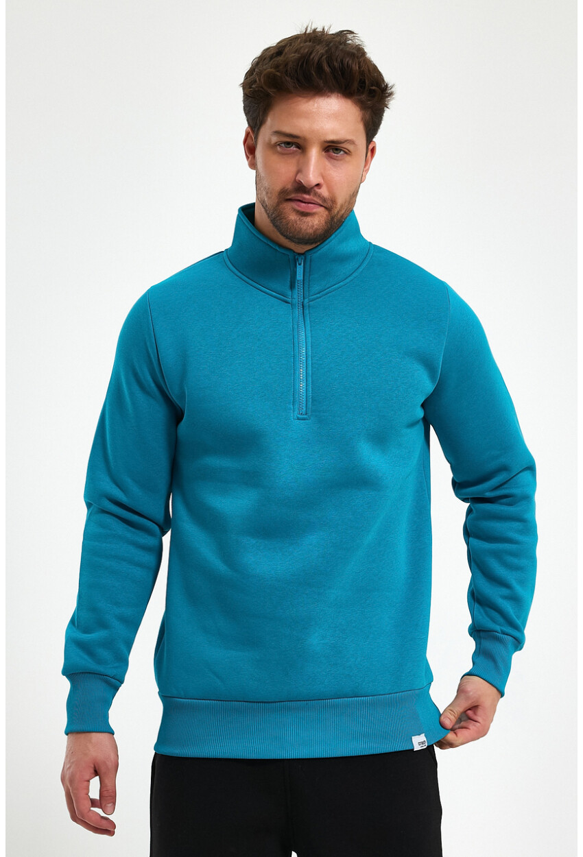 Yüksek Yaka Yarım Fermuarlı Basic Sweatshirt