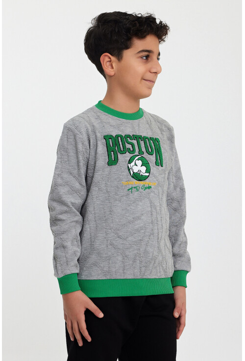 Polido kumaş Boston nakışlı Çocuk Sweatshirt