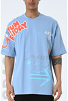Mavi Bisiklet Yaka Baskılı Oversize Kalıp Unisex T-Shirt