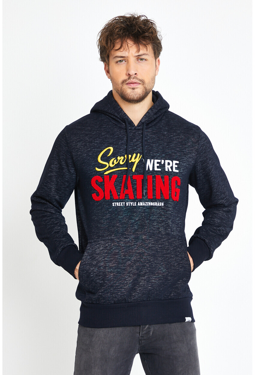 Lacivert Unisex Kapüşonlu Kanguru Cepli Üç Iplik Sweatshirt P4098