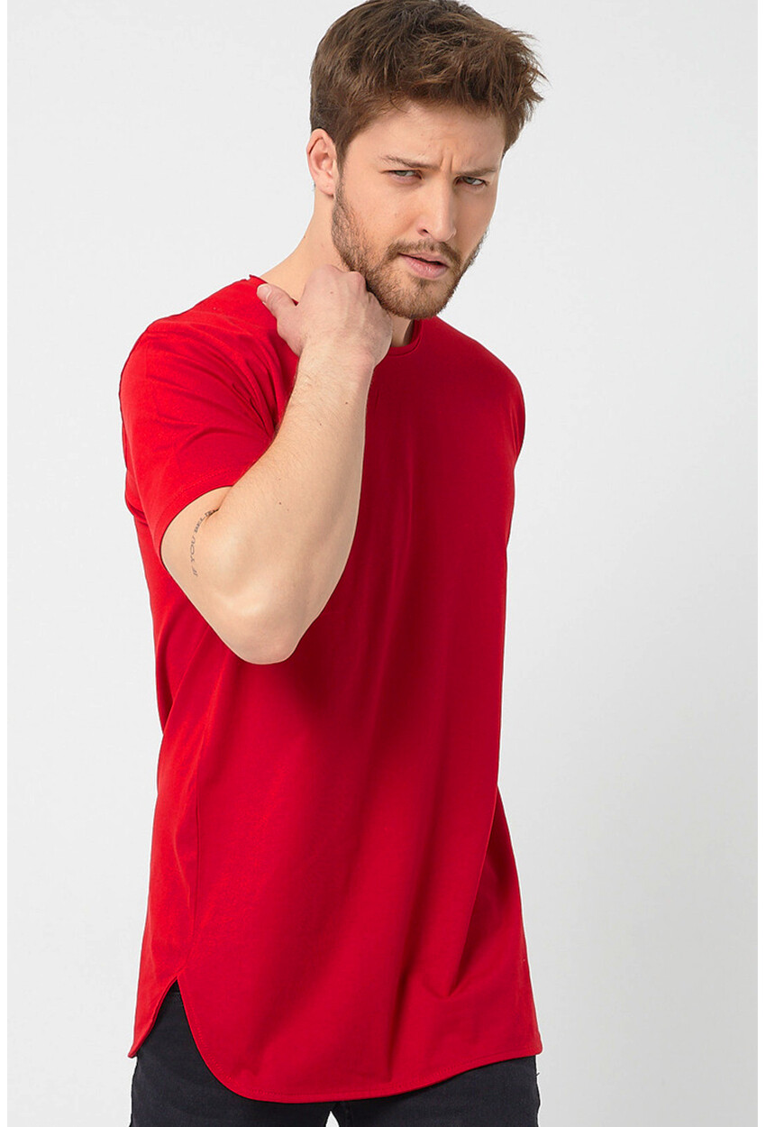 Basic Erkek Bisiklet Yaka Long Fit Eteği Biyeli T-Shirt