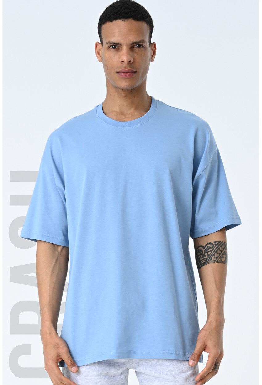 Basic Erkek Bisiklet Yaka Oversize Kalıp Kısa Kollu T-Shirt