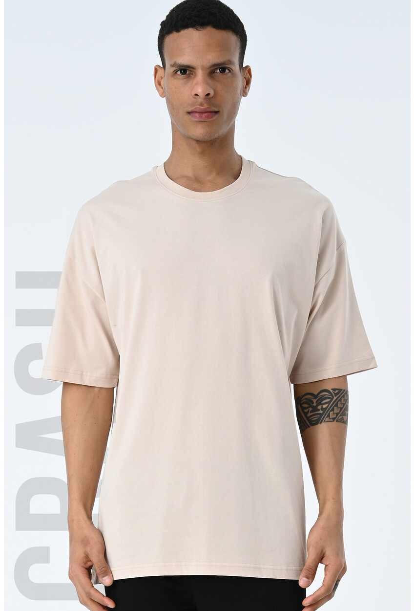 Basic Erkek Bisiklet Yaka Oversize Kalıp Kısa Kollu T-Shirt
