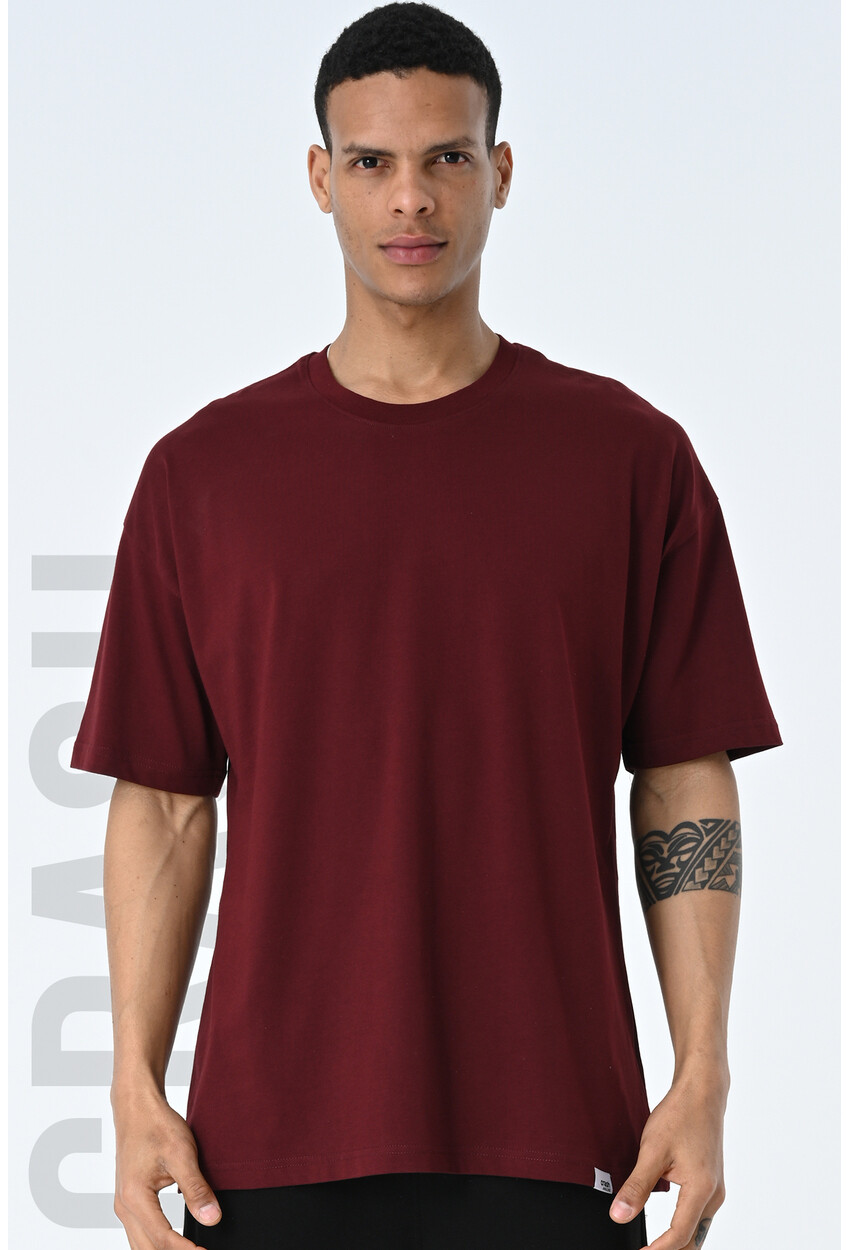 Basic Erkek Bisiklet Yaka Oversize Kalıp Kısa Kollu T-Shirt