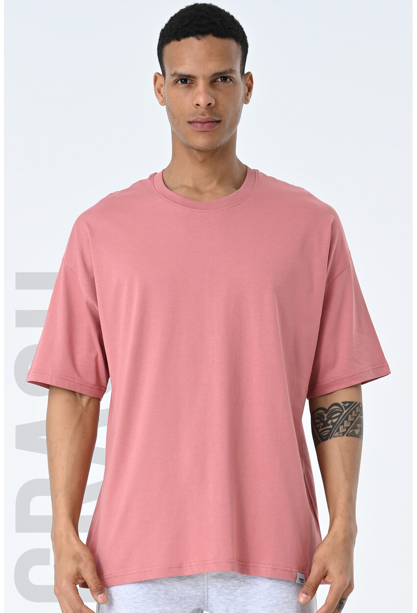 Basic Erkek Bisiklet Yaka Oversize Kalıp Kısa Kollu T-Shirt