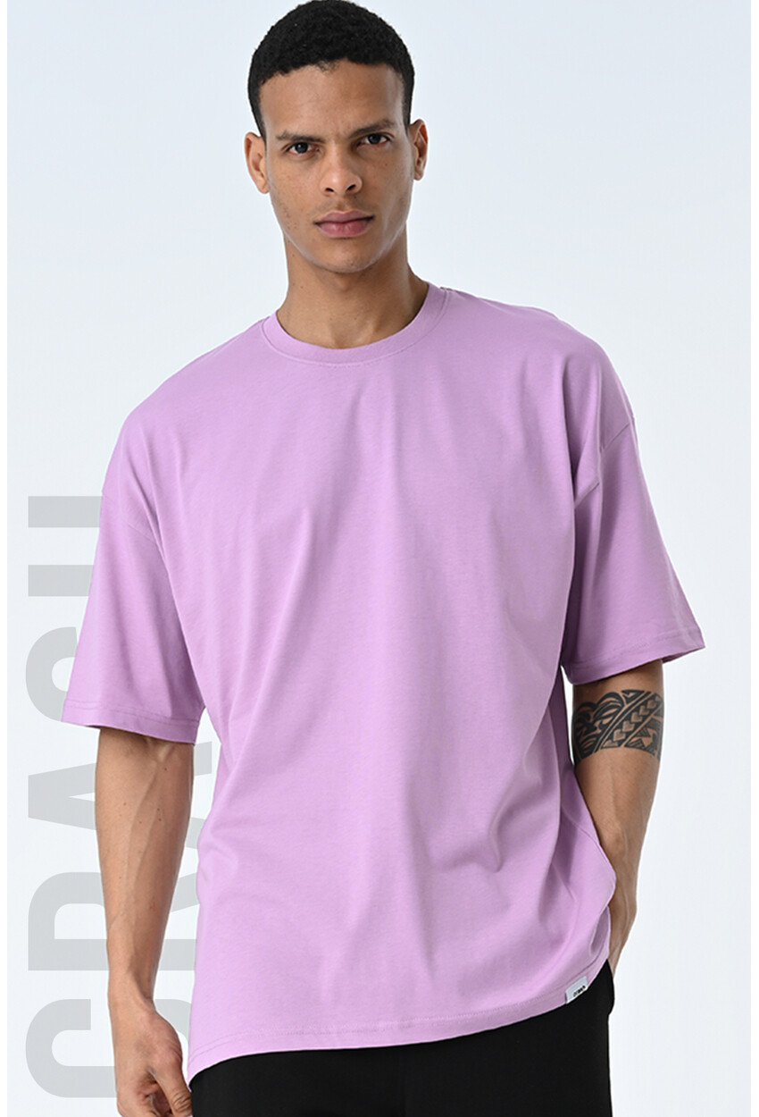 Basic Erkek Bisiklet Yaka Oversize Kalıp Kısa Kollu T-Shirt