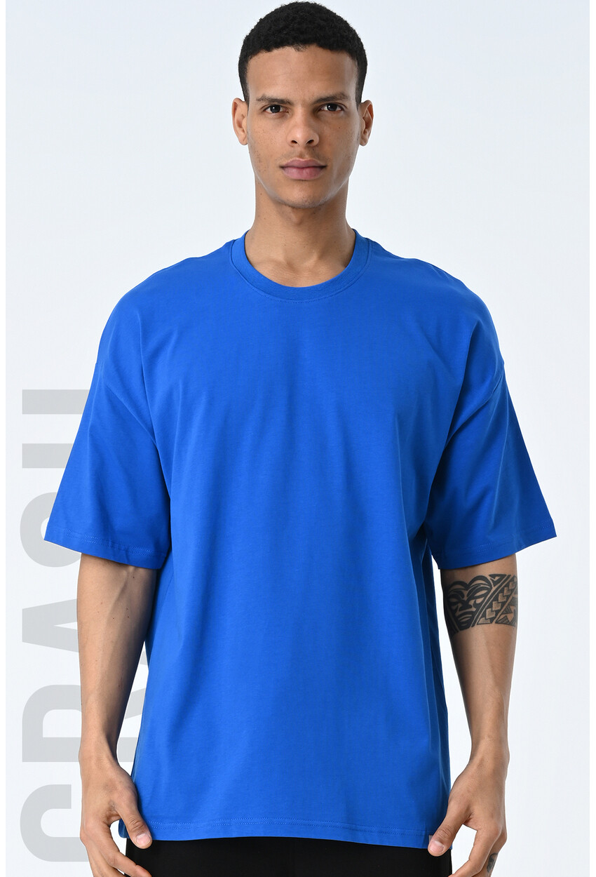 Basic Erkek Bisiklet Yaka Oversize Kalıp Kısa Kollu T-Shirt