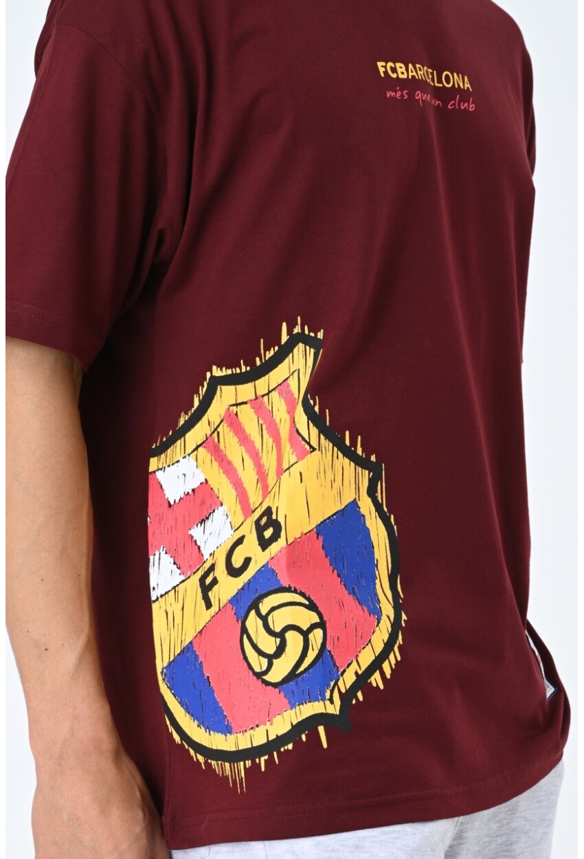 Bordo Bisiklet Yaka Baskılı Oversize Kalıp Unisex T-Shirt