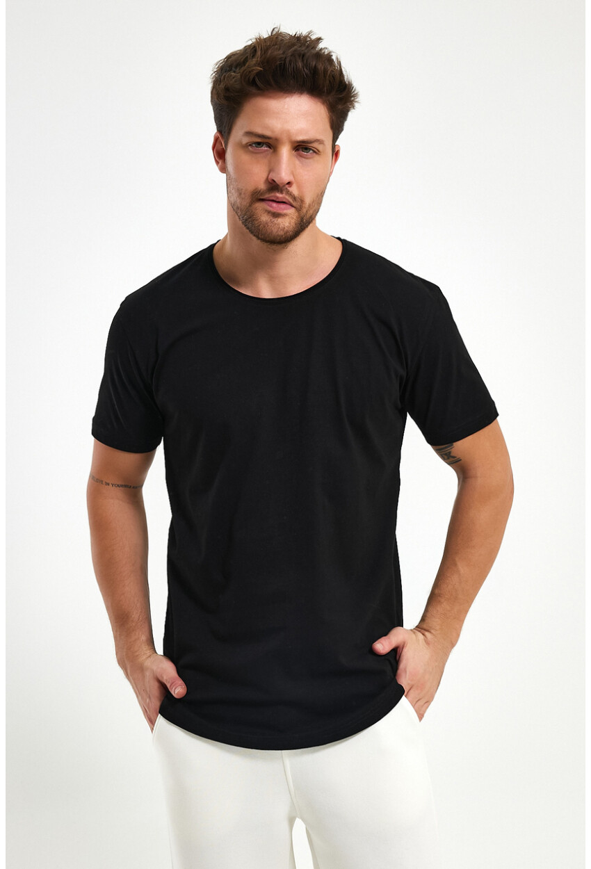 Eteği Oval Basic Bisiklet Yaka Slim Fit Kısa Kollu T-Shirt