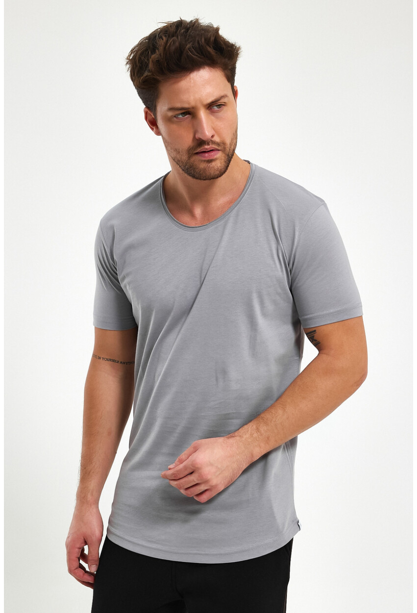 Eteği Oval Basic Bisiklet Yaka Slim Fit Kısa Kollu T-Shirt