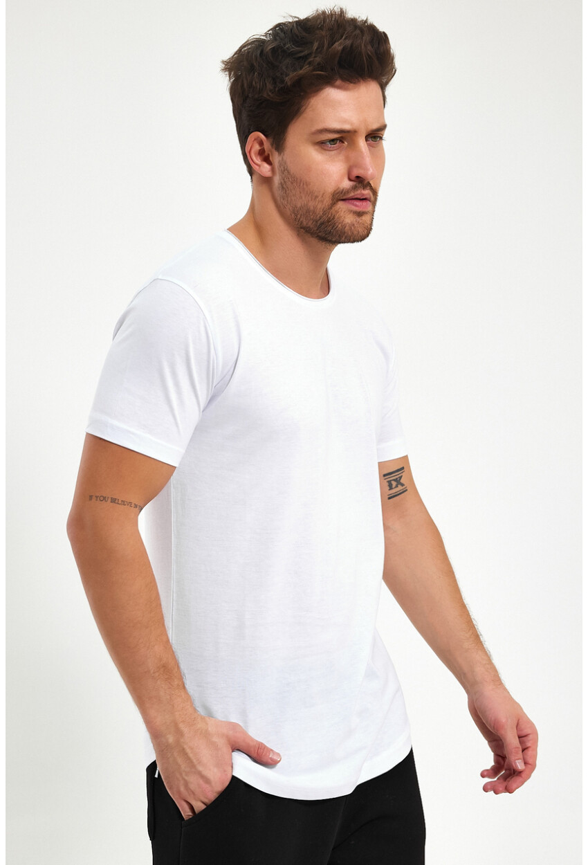 Eteği Oval Basic Bisiklet Yaka Slim Fit Kısa Kollu T-Shirt