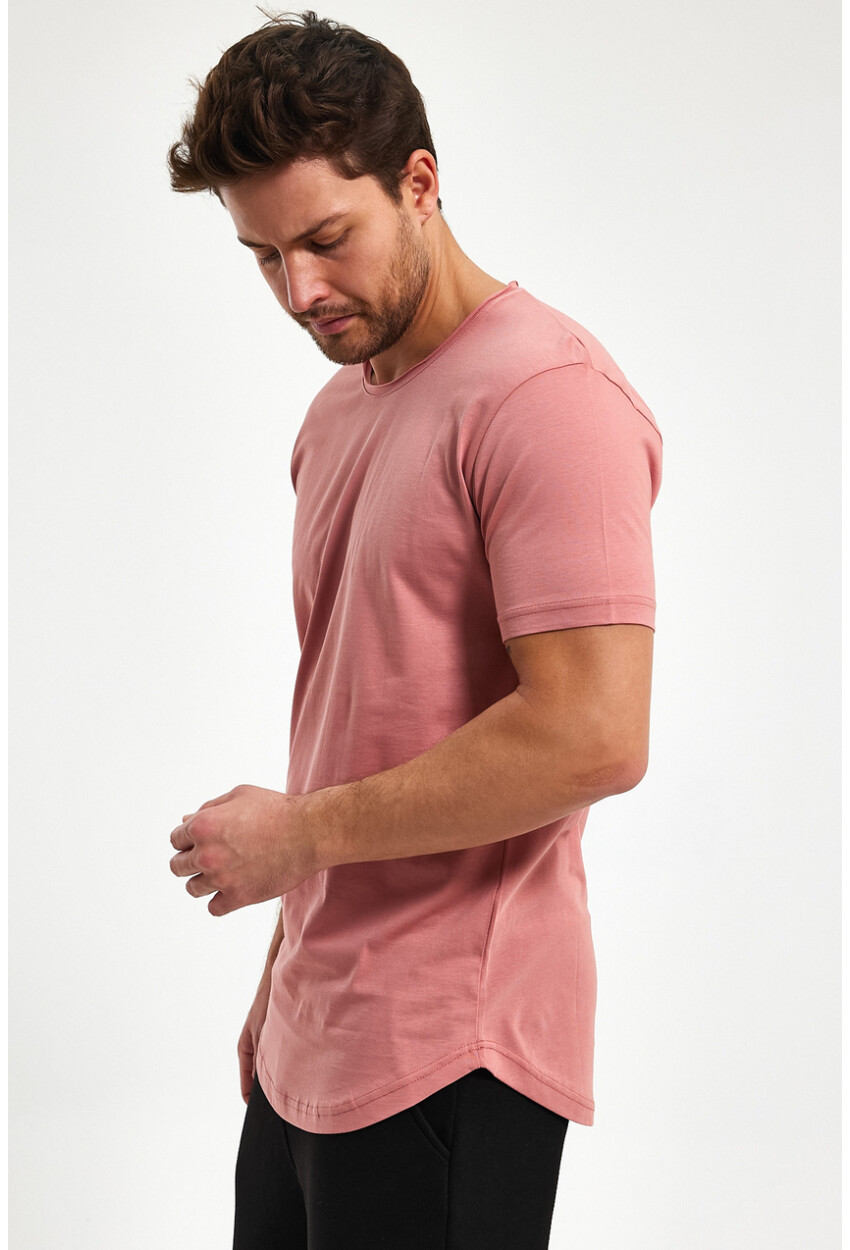 Eteği Oval Basic Bisiklet Yaka Slim Fit Kısa Kollu T-Shirt