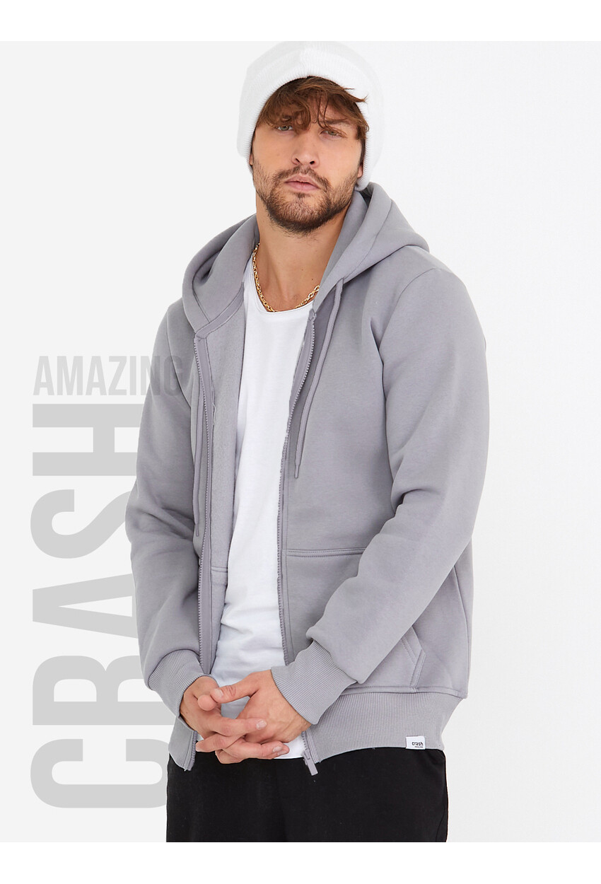 Gri Unisex Kapüşonlu Üç İplik Basic Sweatshirt