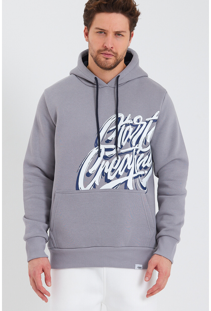 Unisex Kapüşonlu Kanguru Cepli Baskılı Sweatshirt