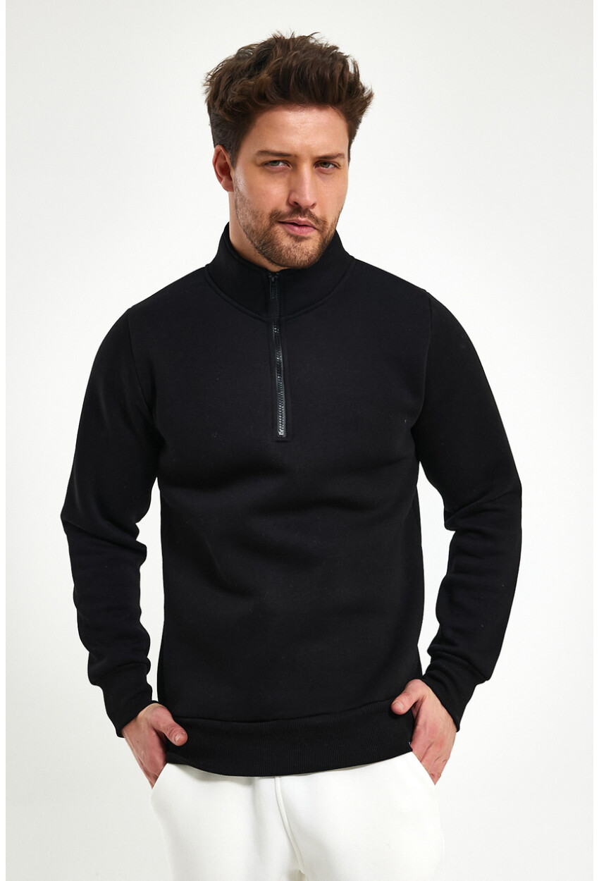 Yüksek Yaka Yarım Fermuarlı Basic Sweatshirt