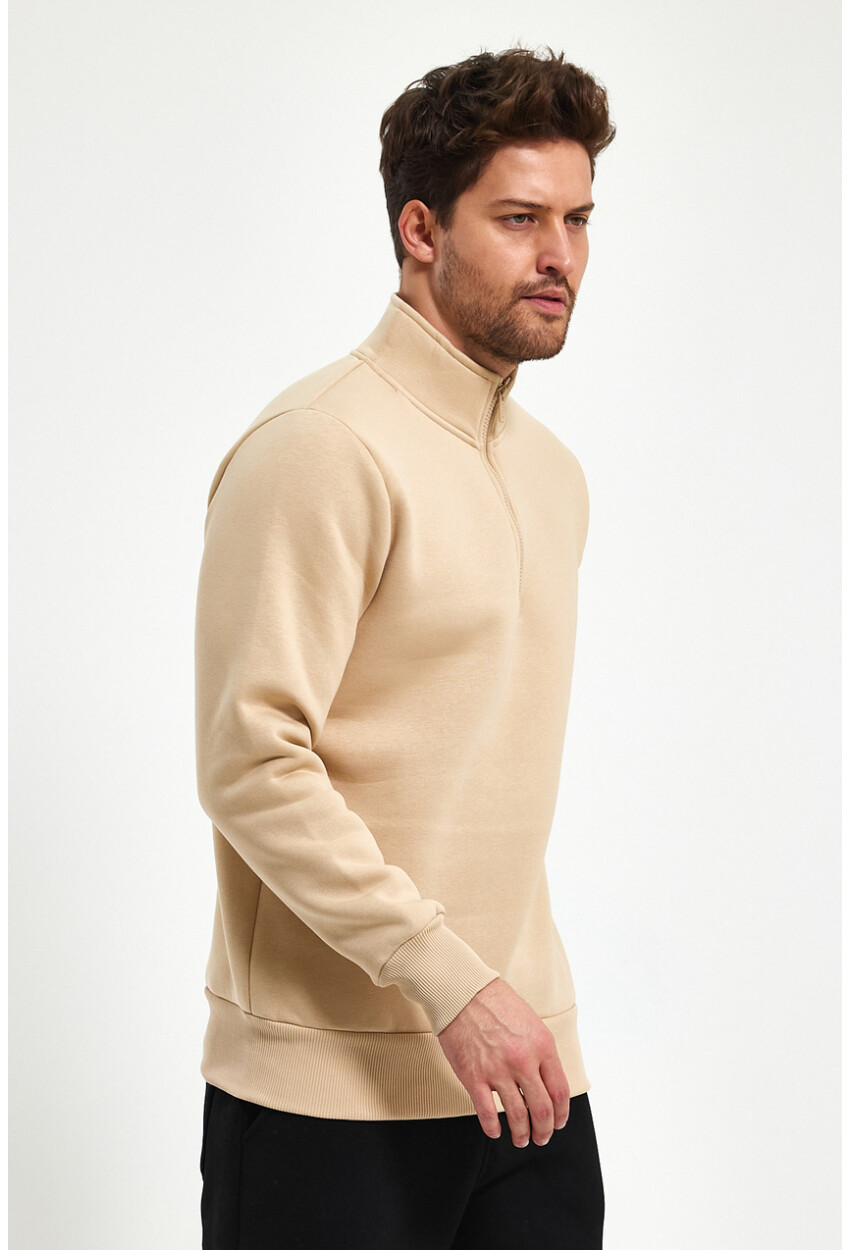 Yüksek Yaka Yarım Fermuarlı Basic Sweatshirt