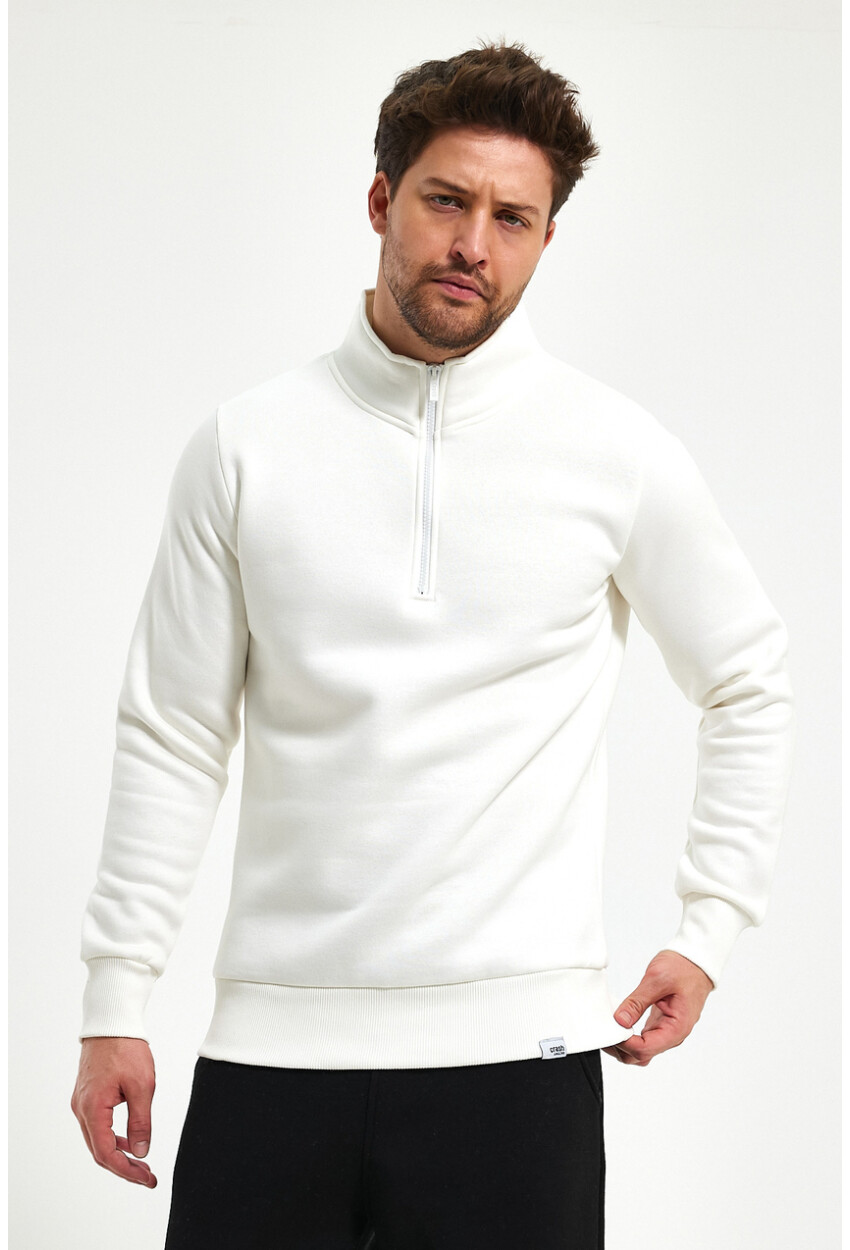Yüksek Yaka Yarım Fermuarlı Basic Sweatshirt