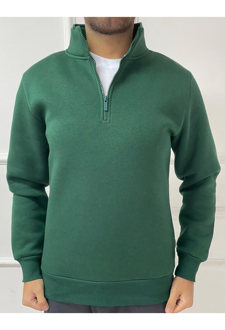 Yüksek Yaka Yarım Fermuarlı Basic Sweatshirt