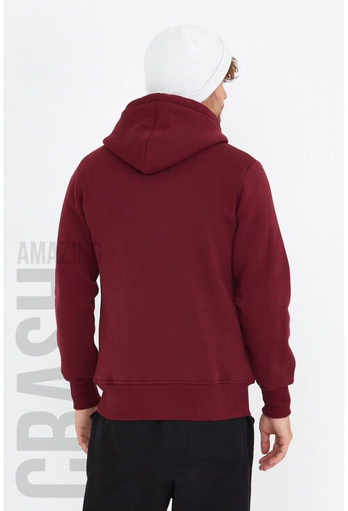 Bordo Unisex Kapüşonlu Üç İplik Basic Sweatshirt