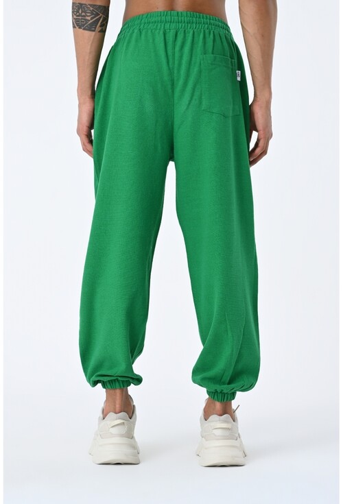 Erkek Jogger Fit Lastikli Yeşil Keten Pantolon