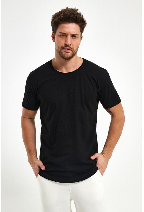 Eteği Oval Basic Bisiklet Yaka Slim Fit Kısa Kollu T-Shirt