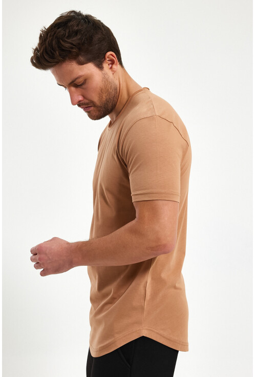 Eteği Oval Basic Bisiklet Yaka Slim Fit Kısa Kollu T-Shirt