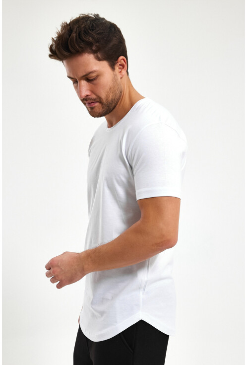 Eteği Oval Basic Bisiklet Yaka Slim Fit Kısa Kollu T-Shirt