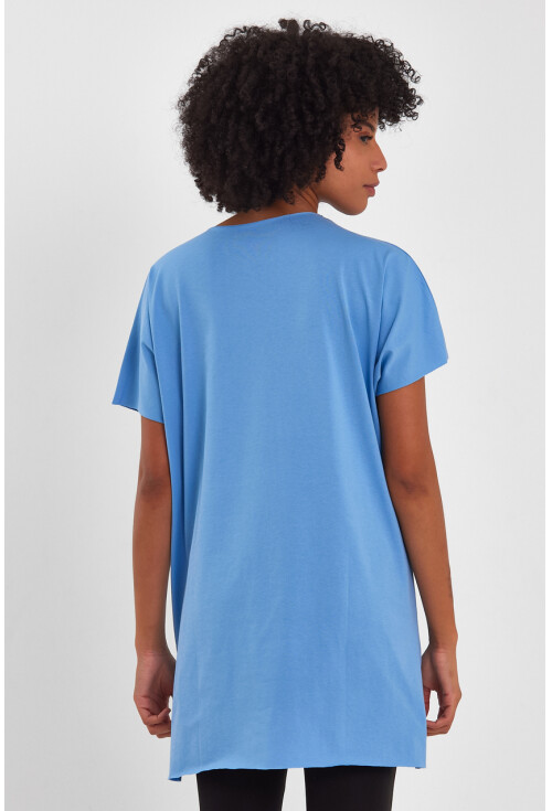 Kadın V Yaka Yırtmaçlı Oversize Basic Tişört