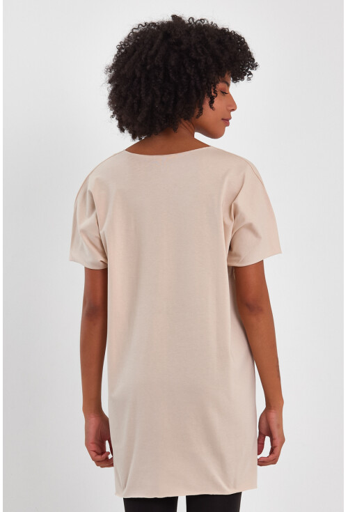 Kadın V Yaka Yırtmaçlı Oversize Basic Tişört