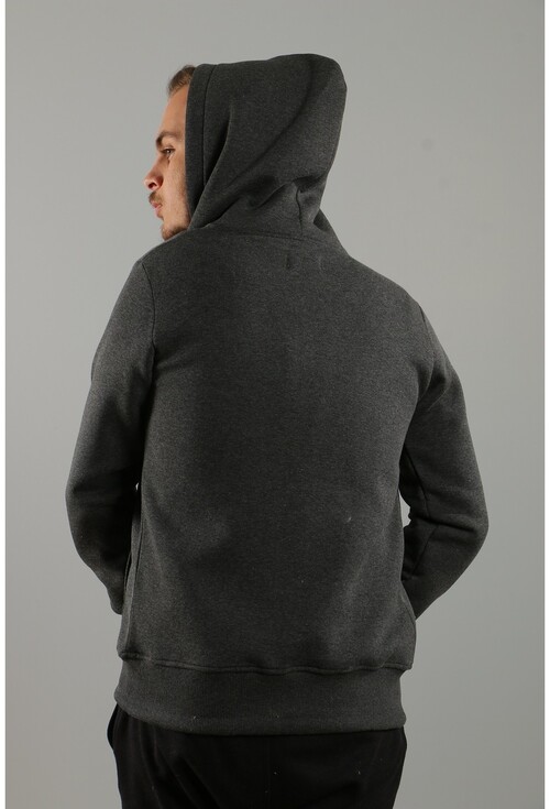 Unisex Antrasit Kapüşonlu Üç İplik Basic Sweatshirt
