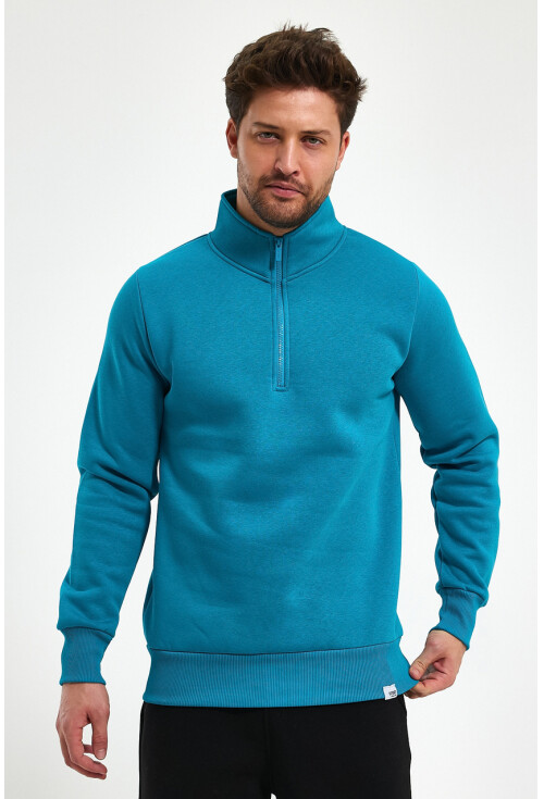 Yüksek Yaka Yarım Fermuarlı Basic Sweatshirt