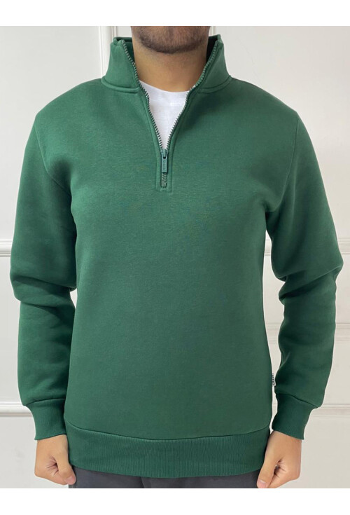 Yüksek Yaka Yarım Fermuarlı Basic Sweatshirt