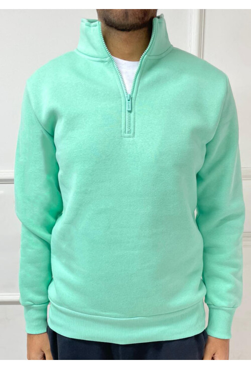 Yüksek Yaka Yarım Fermuarlı Basic Sweatshirt