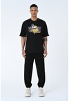 Siyah Bisiklet Yaka Baskılı Oversize Kalıp Unisex T-Shirt
