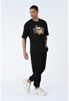 Siyah Bisiklet Yaka Baskılı Oversize Kalıp Unisex T-Shirt