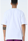 Beyaz Bisiklet Yaka Baskılı Oversize Kalıp Unisex T-Shirt