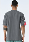 Antrasit Bisiklet Yaka Baskılı Oversize Kalıp Unisex T-Shirt