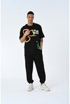 Siyah Bisiklet Yaka Baskılı Oversize Kalıp Unisex T-Shirt