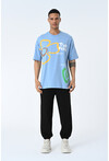 Mavi Bisiklet Yaka Baskılı Oversize Kalıp Unisex T-Shirt