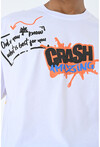 Beyaz Bisiklet Yaka Baskılı Oversize Kalıp Unisex T-Shirt