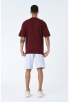 Bordo Bisiklet Yaka Baskılı Oversize Kalıp Unisex T-Shirt