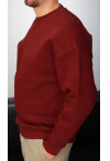 Bordo Unisex Basic Bisiklet Yaka Oversize Sweatshirt
