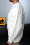 Ekru Unisex Basic Bisiklet Yaka Oversize Sweatshirt