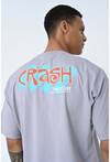Gri Bisiklet Yaka Baskılı Oversize Kalıp Unisex T-Shirt