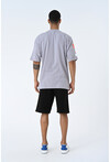 Gri Bisiklet Yaka Baskılı Oversize Kalıp Unisex T-Shirt