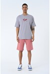 Gri Bisiklet Yaka Baskılı Oversize Kalıp Unisex T-Shirt