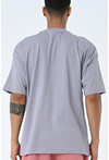 Gri Bisiklet Yaka Baskılı Oversize Kalıp Unisex T-Shirt