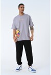 Gri Bisiklet Yaka Baskılı Oversize Kalıp Unisex T-Shirt