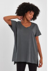 Kadın V Yaka Yırtmaçlı Oversize Basic Tişört