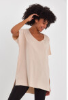 Kadın V Yaka Yırtmaçlı Oversize Basic Tişört